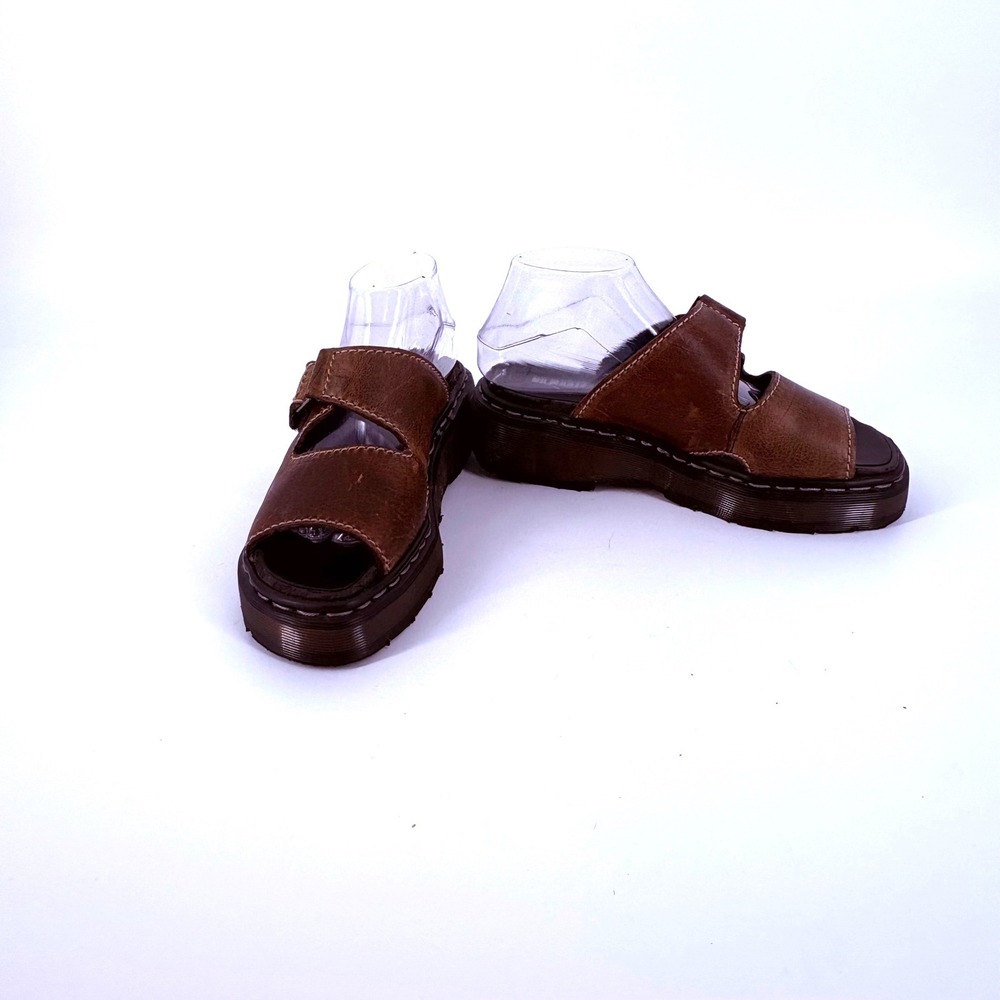 Dr Martens Vintage Brown Leather Platform Slide Sandals Made In England 90s Mens